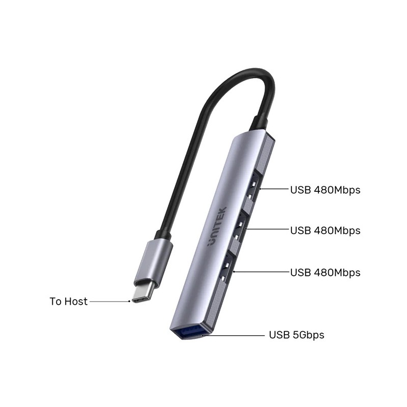 Unitek USB-C Hub 4port 3xUSB2.0 1xUSB3.0 - H1208B - USB-C Hub — Buy in Cyprus with Fast Delivery
