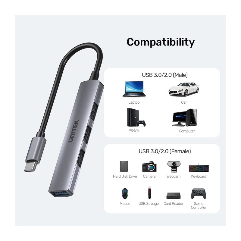 Unitek USB-C Hub 4port 3xUSB2.0 1xUSB3.0 - H1208B - USB-C Hub — Buy in Cyprus with Fast Delivery