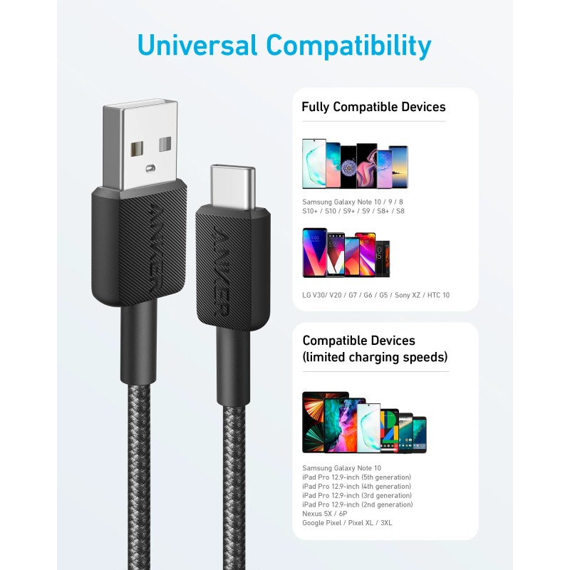 Anker Mobile Cable - 322 - USB-A to USB-C 1.8m Black — Buy in Cyprus with Fast Delivery