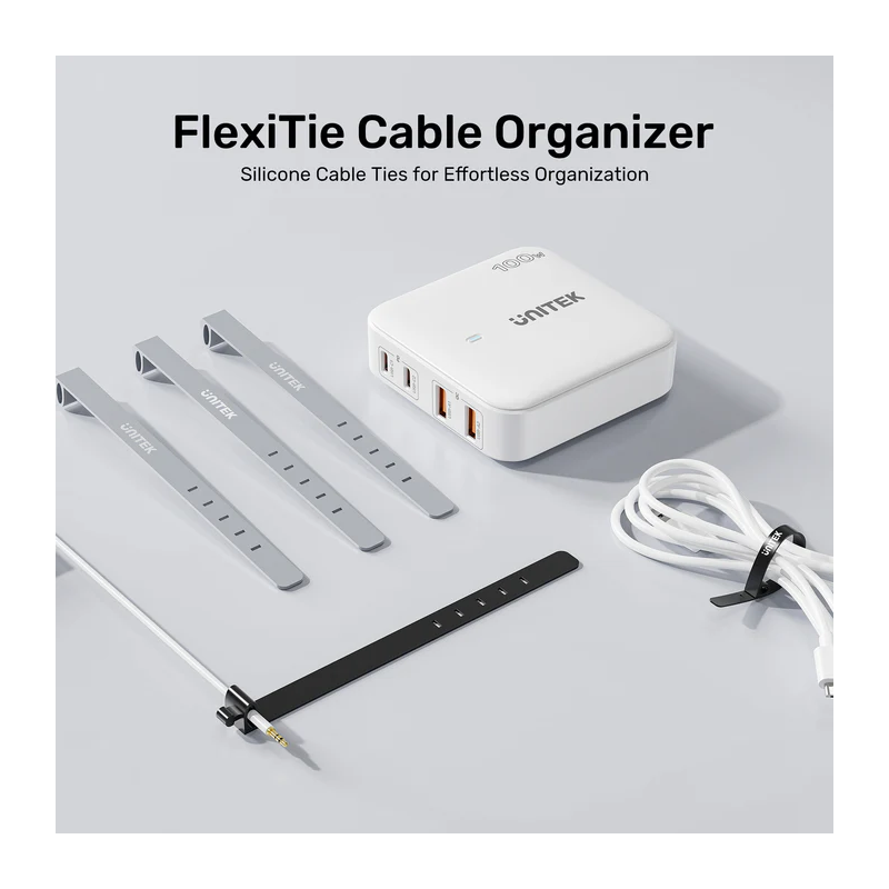 Unitek Cable Organizer Silicone FlexiTies - OT1095A - 5pk (2xBlack 3xGrey) 135x10mm — Buy in Cyprus with Fast Delivery