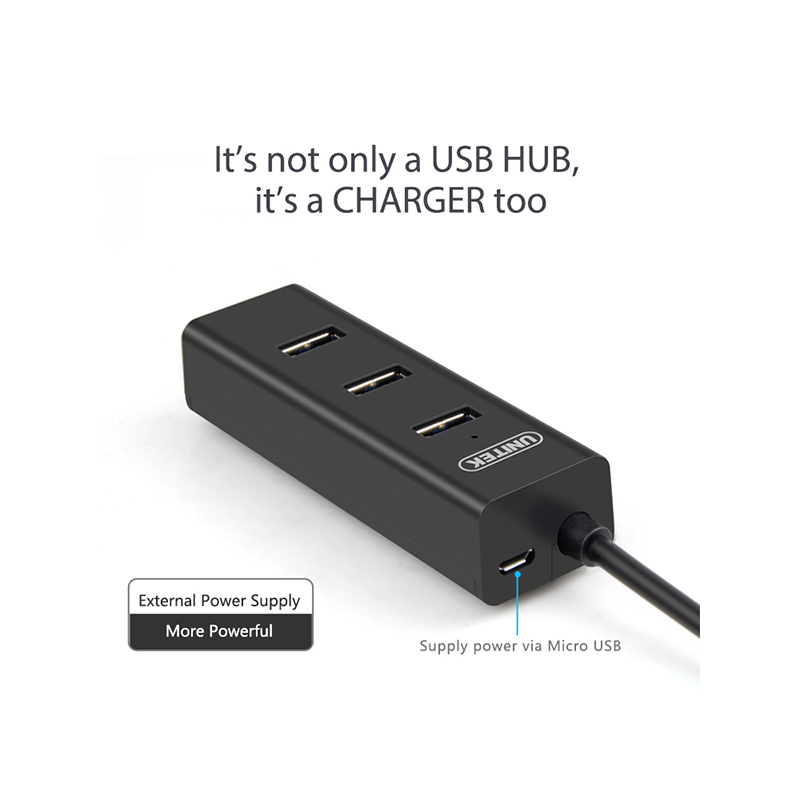 Unitek USB 3.0 Hub 4 ports with Micro USB Power Port - Y-3089 - USB 3.0 Hub 4 ports with Micro USB Power Port