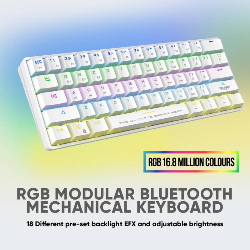 Armaggeddon Mechanical Keyboard - MBA-61R - White Wireless Bluetooth Mechanical Keyboard 61 Blue Keys