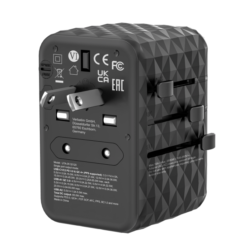Verbatim Charger Travel Adapter World to World GAN III 65W 2xC 2xA - UTA-05 - 65W 2xC 2xA — Buy in Cyprus with Fast Delivery
