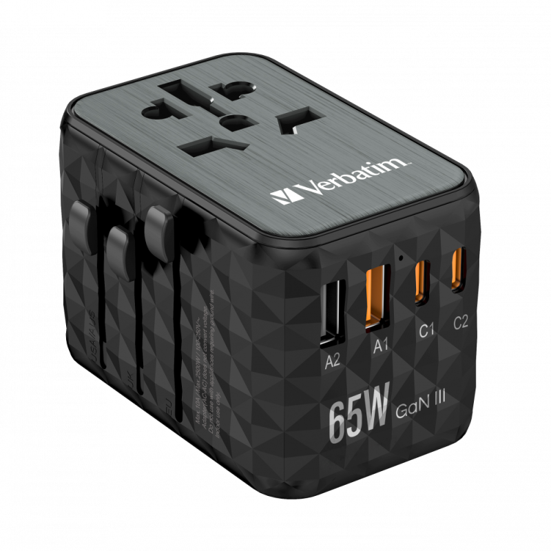 Verbatim Charger Travel Adapter World to World GAN III 65W 2xC 2xA - UTA-05 - 65W 2xC 2xA — Buy in Cyprus with Fast Delivery