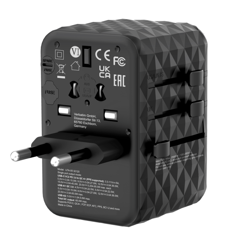 Verbatim Charger Travel Adapter World to World GAN III 65W 2xC 2xA - UTA-05 - 65W 2xC 2xA — Buy in Cyprus with Fast Delivery