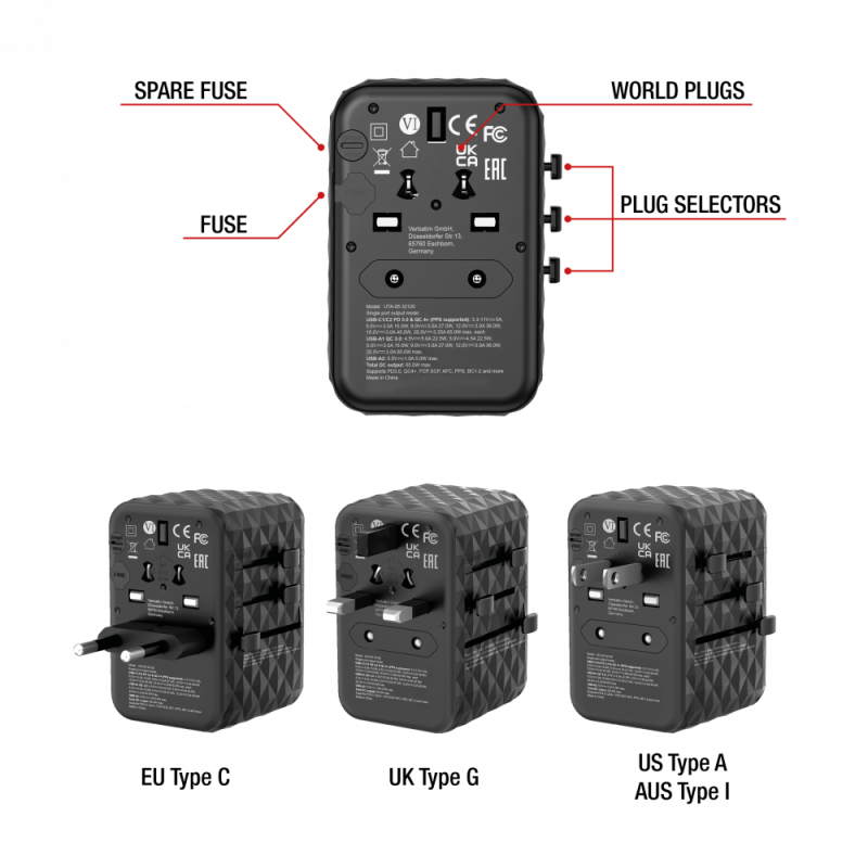 Verbatim Charger Travel Adapter World to World GAN III 65W 2xC 2xA - UTA-05 - 65W 2xC 2xA — Buy in Cyprus with Fast Delivery