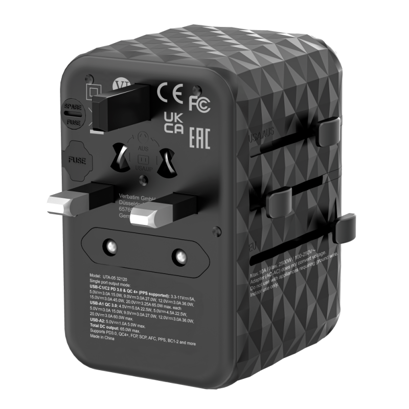 Verbatim Charger Travel Adapter World to World GAN III 65W 2xC 2xA - UTA-05 - 65W 2xC 2xA — Buy in Cyprus with Fast Delivery