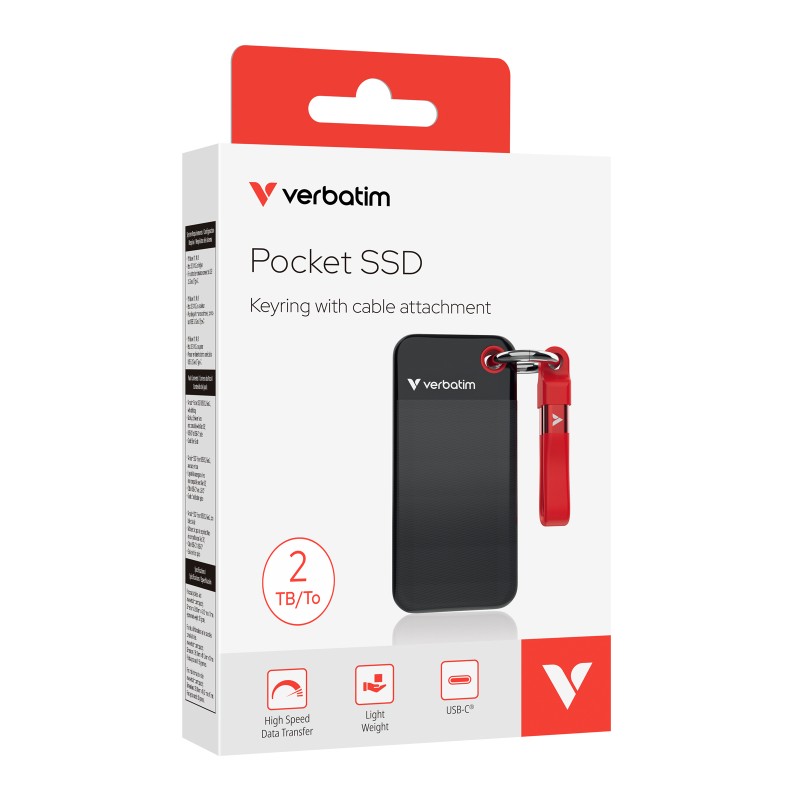Verbatim SSD Portable POCKET KEYRING - 3.2 Gen2 2TB Black Red — Buy in Cyprus with Fast Delivery