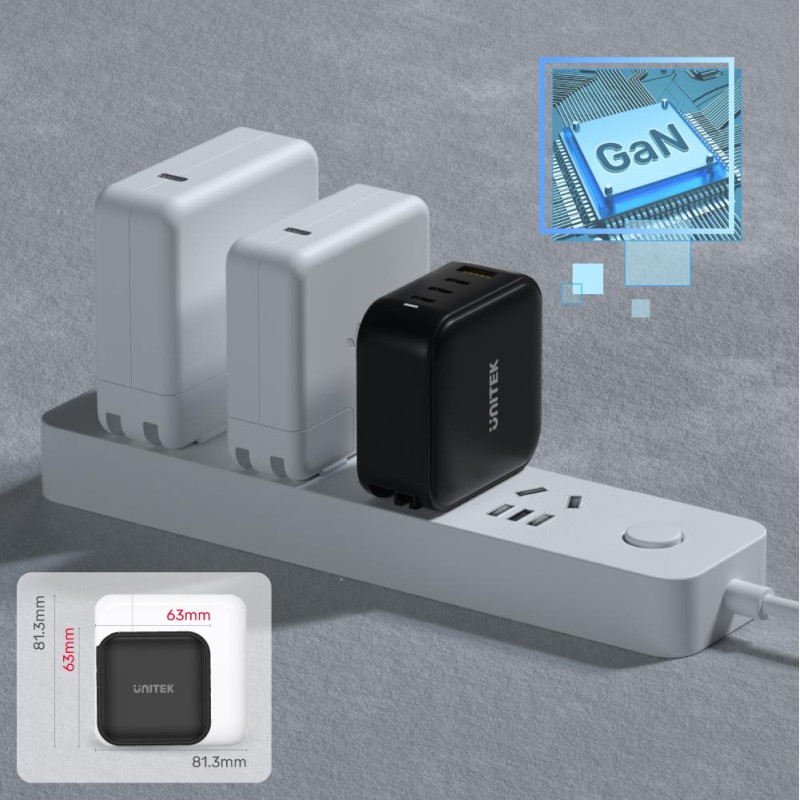 Unitek 100W 4in1 GaN Multiplug Charger Black - P1112ABK - 100W 4in1 GaN Multiplug Charger Black
