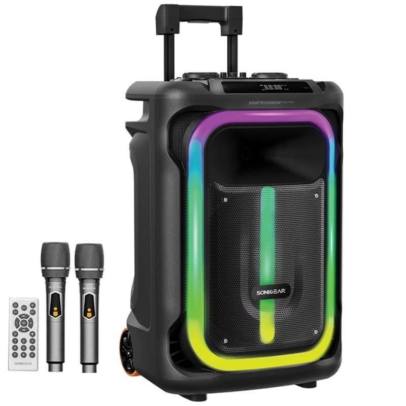 SonicGear HYPERBOX - 1500 Pro - 15'' Portable Karaoke Speaker 240W BT USB 2x Wireless Mics — Buy in Cyprus with Fast Delivery