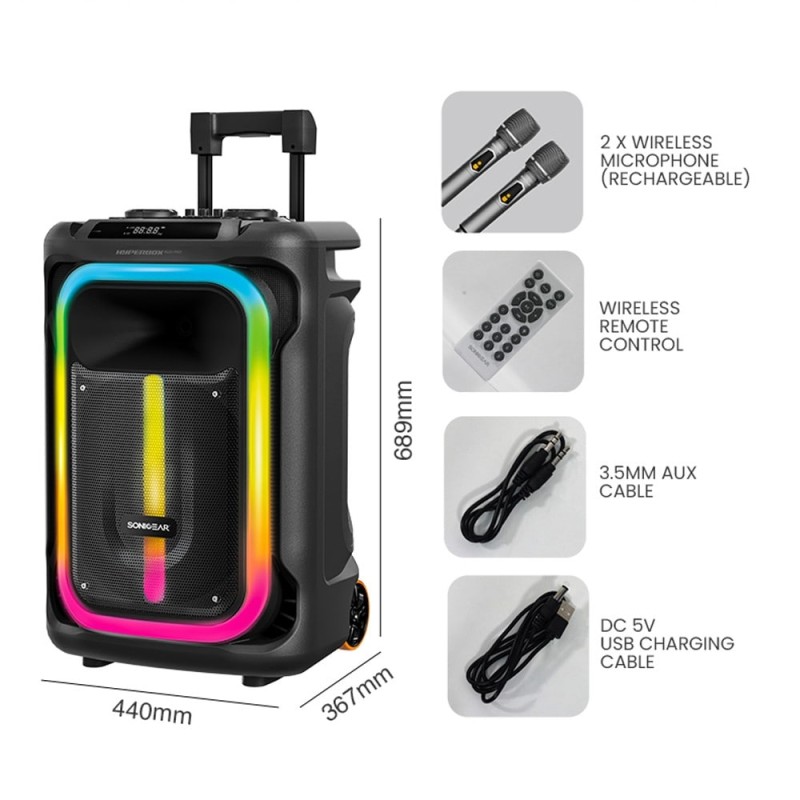 SonicGear HYPERBOX - 1500 Pro - 15'' Portable Karaoke Speaker 240W BT USB 2x Wireless Mics — Buy in Cyprus with Fast Delivery