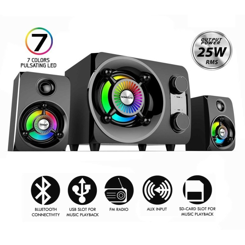 SonicGear - Titan7 PRO - 2.1 PC Speakers BT USB FM LED 50W — Buy in Cyprus with Fast Delivery