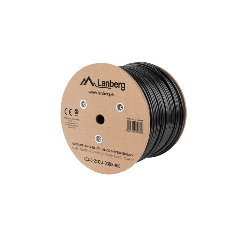 Lanberg CAT6 UTP CU Cable Outdoor 305m Black - LCU6-21CU-0305-BK - Cat6 UTP CU Cable Outdoor 305m Black