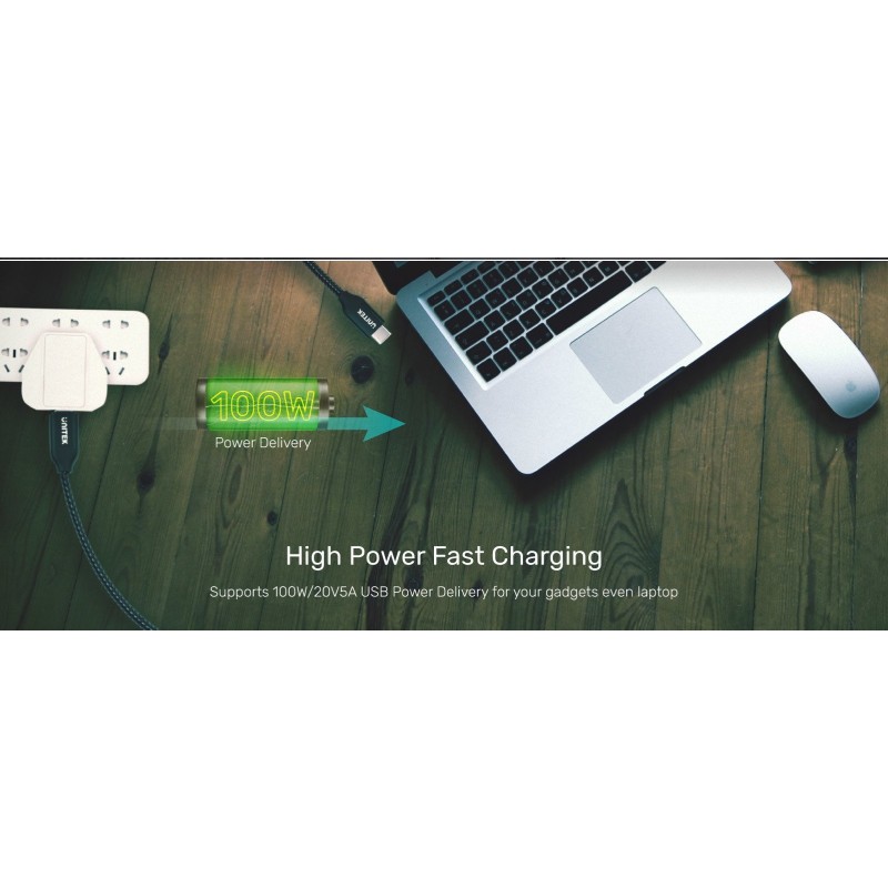Unitek Braided Type-C to Type-C Cable PD 100W 2.0m - C14059BK - Braided Type-C to Type-C Cable PD 100W 2.0m