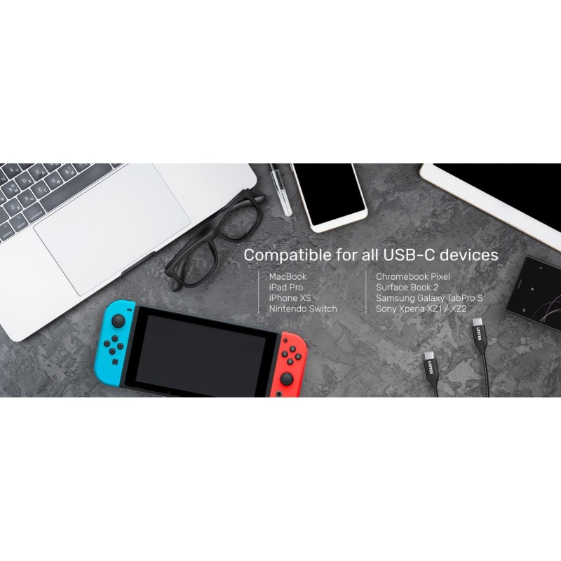 Unitek Braided Type-C to Type-C Cable PD 100W 2.0m - C14059BK - Braided Type-C to Type-C Cable PD 100W 2.0m