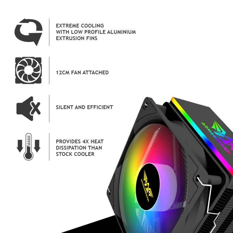 Armaggeddon Gaming Cooling CPU Silent RGB Fan 4-Pipe - BLIZZARD 2 - Black — Buy in Cyprus with Fast Delivery