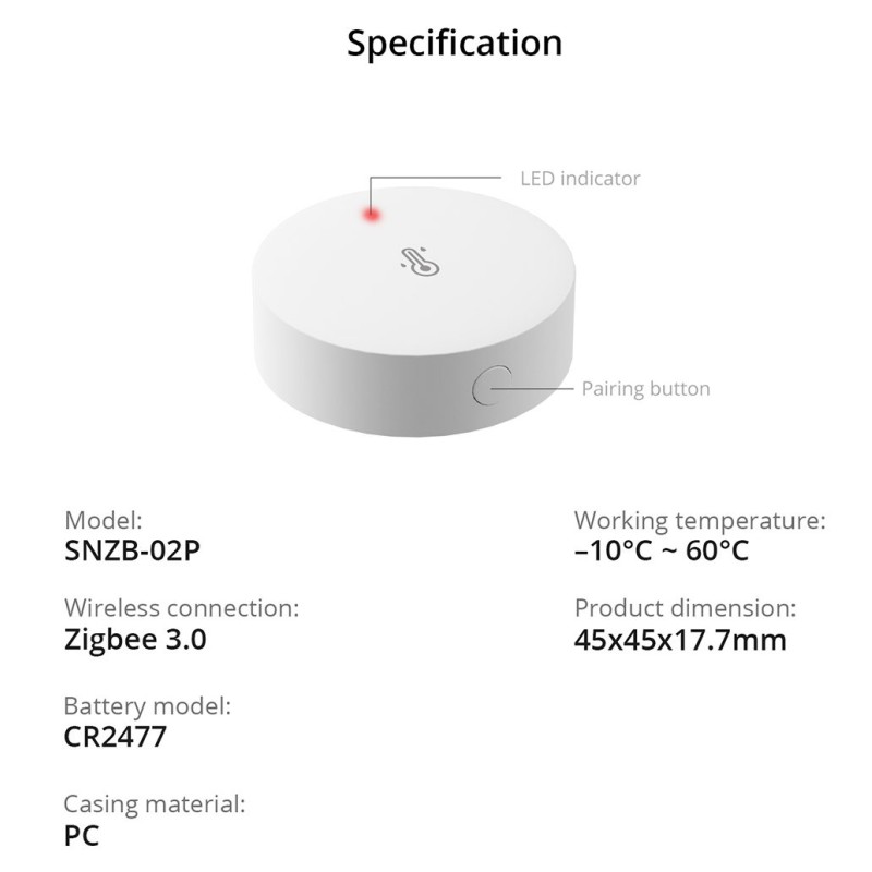 SONOFF Zigbee Smart Temperature Humidity Sensor - SNZB-02P - Zigbee Smart Temperature Humidity Sensor