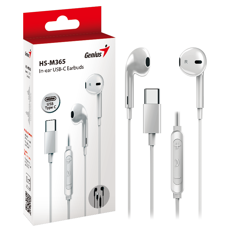 Genius Headset - HS-M365 - In-Ear USB-C Inline Control White — Buy in Cyprus with Fast Delivery