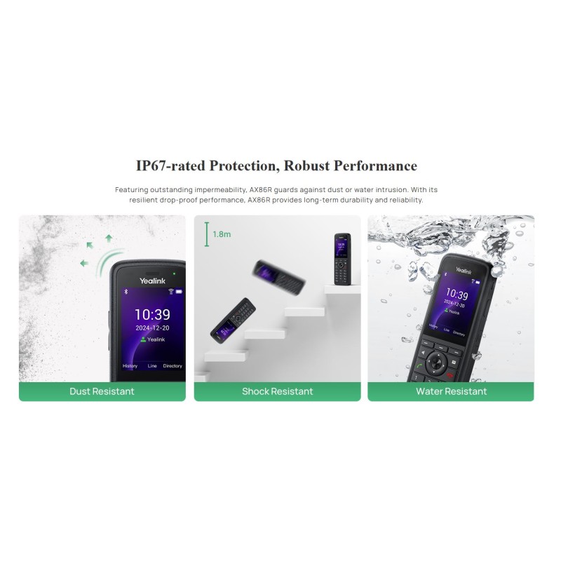 Yealink IP Phone - AX86R - Cordless Wi-Fi 6 Handset Ruggedized IP67 Roaming Dual Band with Bluetooth