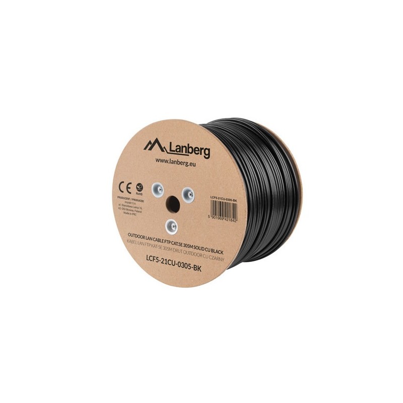 Lanberg CAT5e FTP CU Cable Outdoor 305m Black - LCF5-21CU-0305-BK - Cat5e FTP CU Cable Outdoor 305m Black
