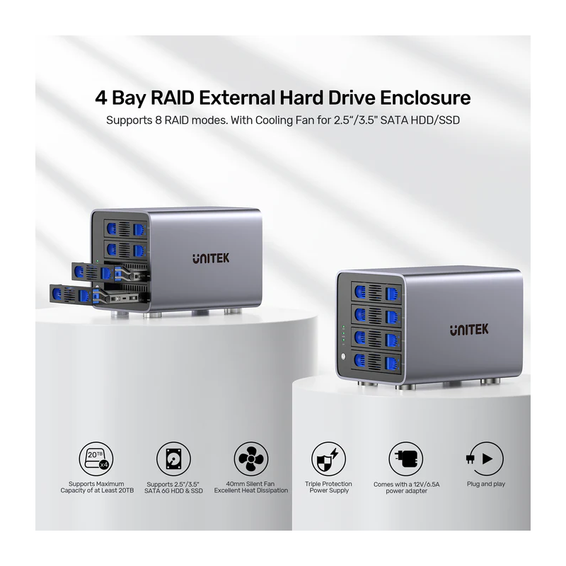 Unitek 4-Bay External SATA 2.5 3.5 HDD SSD Enclosure with RAID USB-A S1301A — Buy in Cyprus with Fast Delivery