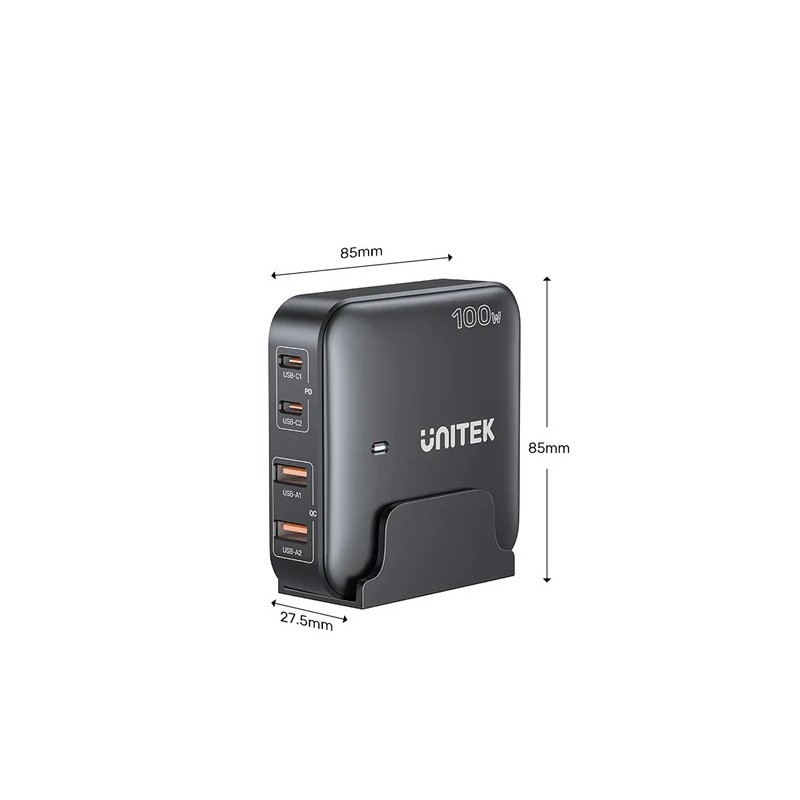 Unitek Charge Desktop - P1229ABK - 100W 4in1 GaN Charger Black — Buy in Cyprus with Fast Delivery