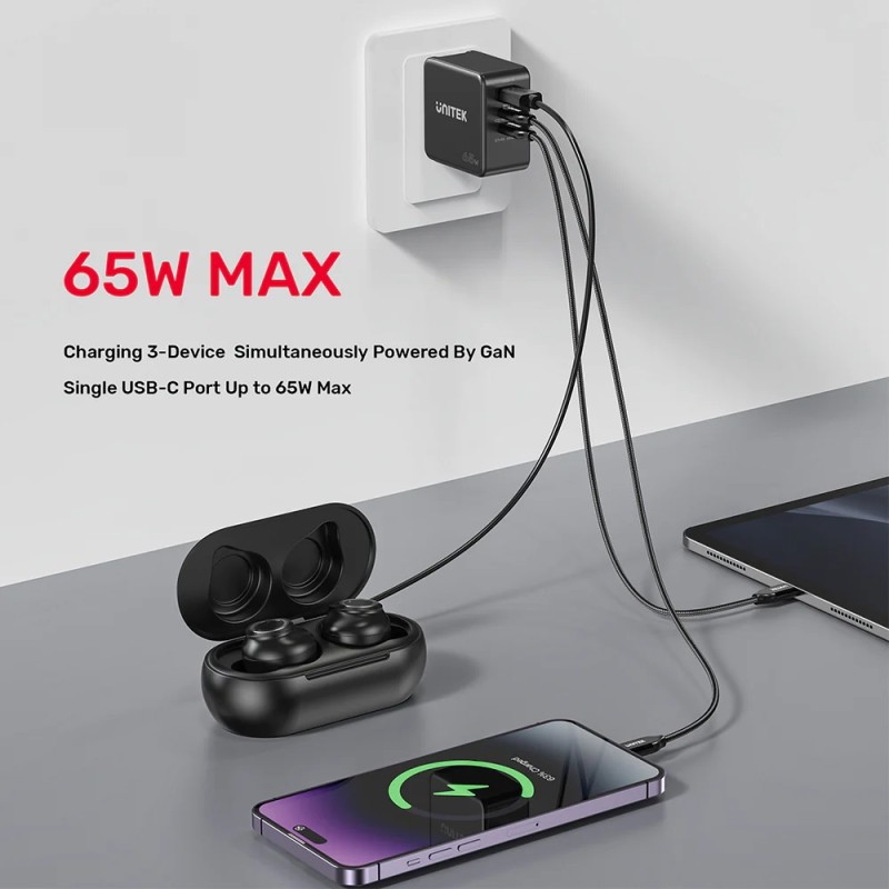 Unitek Charge Wall 65W 4in1 GaN Charger Black - P1117B - 65W 4in1 GaN Charger Black — Buy in Cyprus with Fast Delivery