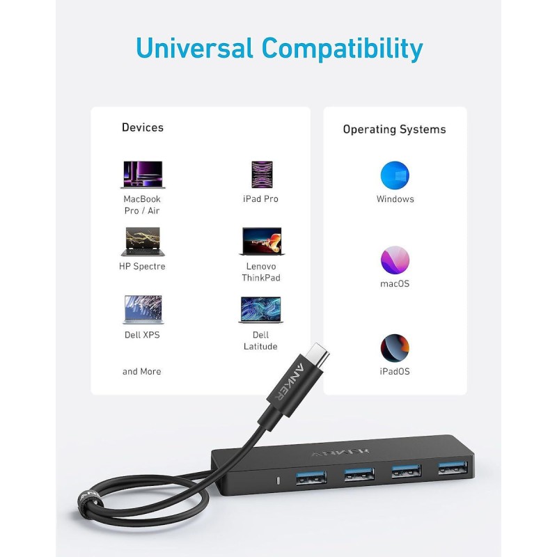 Anker Work Hub USB-C 4-Ports Black - USB-C 4-Ports Black — Buy in Cyprus with Fast Delivery