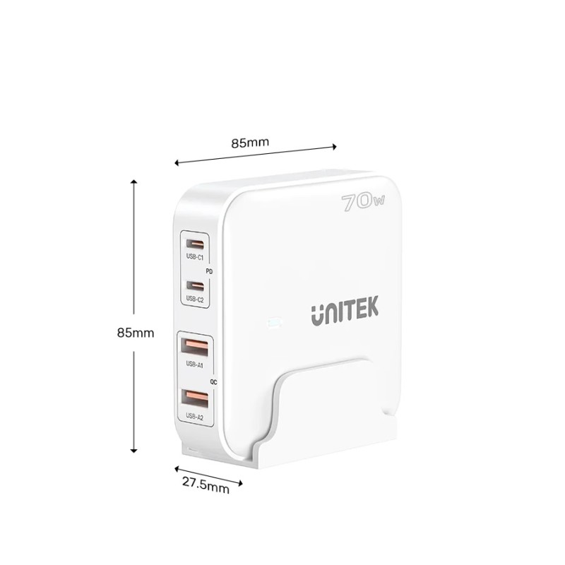 Unitek Charge Desktop - P1228AWH - 70W 4in1 GaN Charger White — Buy in Cyprus with Fast Delivery