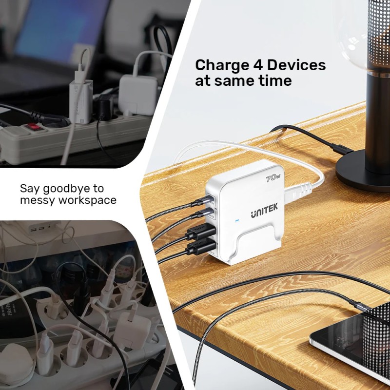 Unitek Charge Desktop - P1228AWH - 70W 4in1 GaN Charger White — Buy in Cyprus with Fast Delivery