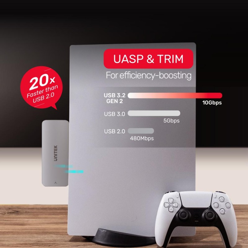 Unitek PCIe NVMe M2 SSD Enclosure For PS5 Storage Expansion - S1224A - PCIe NVMe M2 SSD Enclosure For PS5 Storage Expansion