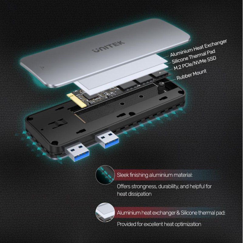 Unitek PCIe NVMe M2 SSD Enclosure For PS5 Storage Expansion - S1224A - PCIe NVMe M2 SSD Enclosure For PS5 Storage Expansion