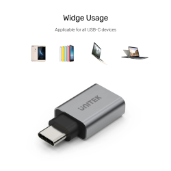Unitek USB-A Female to USB-C Male 5Gbps Adaptor Gray - Y-A025CGY - USB-A to USB-C Adaptor, 5Gbps, Gray