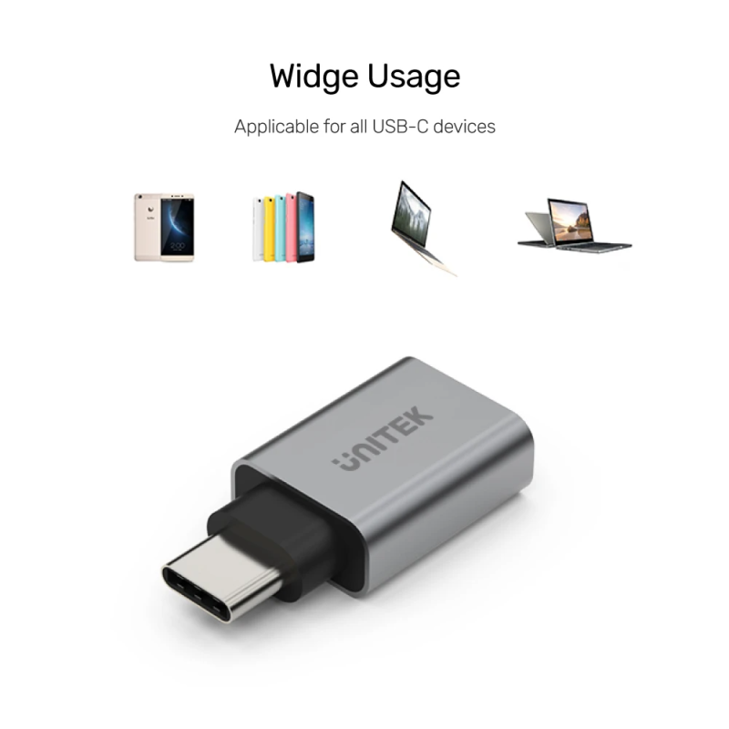Unitek USB-A Female to USB-C Male 5Gbps Adaptor Gray - Y-A025CGY - USB-A to USB-C Adaptor, 5Gbps, Gray