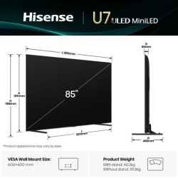 Hisense 85'' 4K Smart QLED MINI LED 144hz TV - 85U7Q - 85'' 4K Smart QLED MINI LED 144hz TV — Buy in Cyprus with Fast Delivery