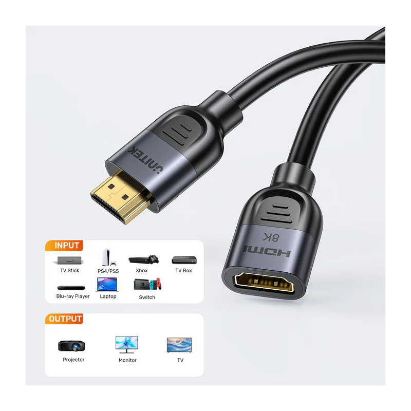 Unitek HDMI Extension - C11091A - 2.1 Male to Female 2.0m 8K60Hz — Buy in Cyprus with Fast Delivery
