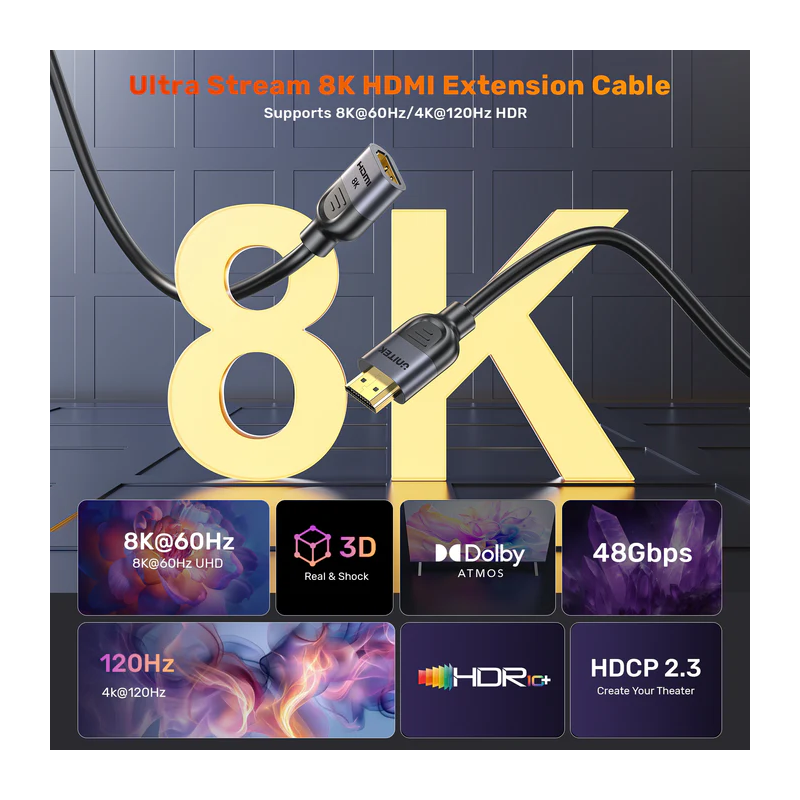 Unitek HDMI Extension - C11091A - 2.1 Male to Female 2.0m 8K60Hz — Buy in Cyprus with Fast Delivery