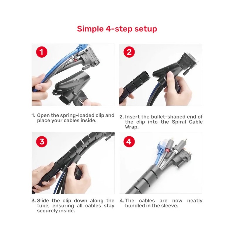 Unitek Cable Organizer Spiral Wrap with Clamp - OT1102ABK-5M - Spiral Wrap with Clamp, 22 mm, 5.0m