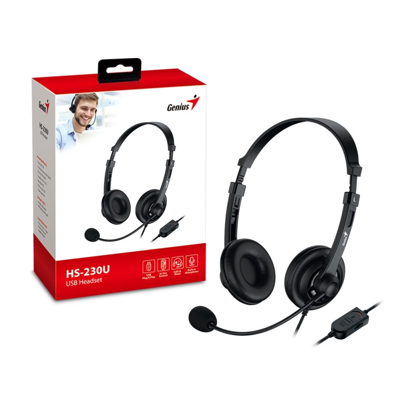 Genius Headset - HS-230U - USB-A InLine Control SoftEar Cups — Buy in Cyprus with Fast Delivery