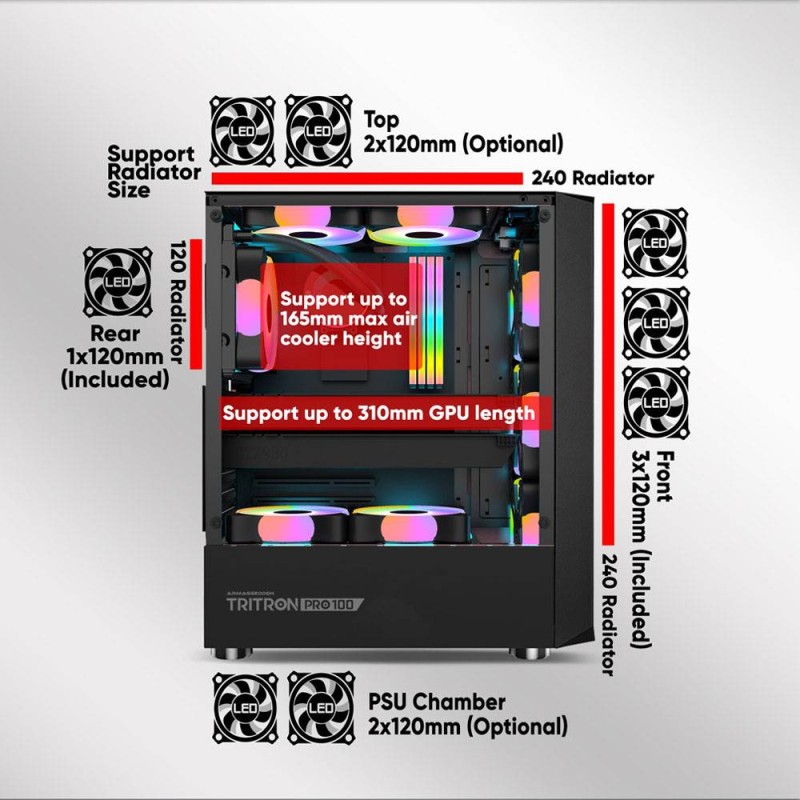 Armaggeddon Gaming Case - TRITRON PRO 100 - ATX 4xARGB Black — Buy in Cyprus with Fast Delivery