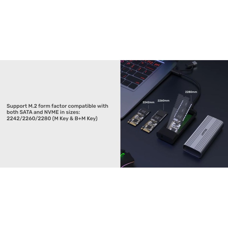 Unitek SolidForce Reefer USB-C 3.2 M.2 NVMe Alum Enclosure - S1225A - USB-C 3.2 M.2 NVMe Alum Enclosure