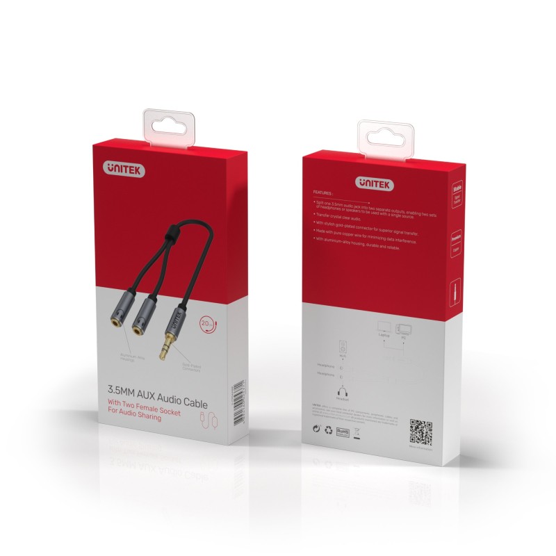 Unitek Headphone Splitter Cable - Y-C956ABK - 3.5mm Headphone Splitter Cable 0.2m — Buy in Cyprus with Fast Delivery