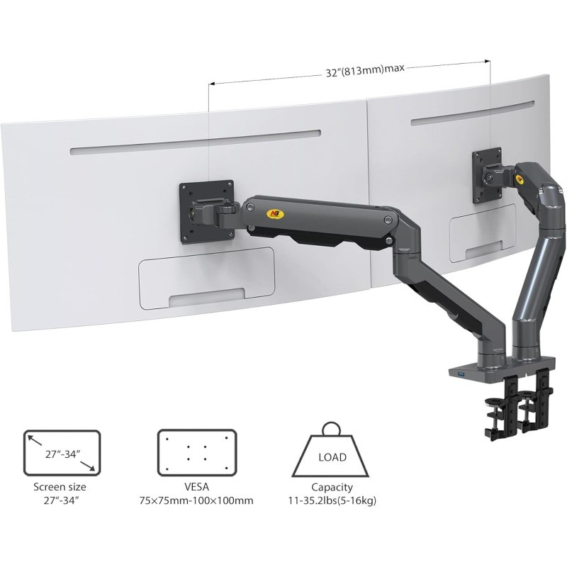 NBMounts Desk Monitor Mount - G65 - Dual Arm Heavy Duty Gas Desk Monitor Mount — Buy in Cyprus with Fast Delivery