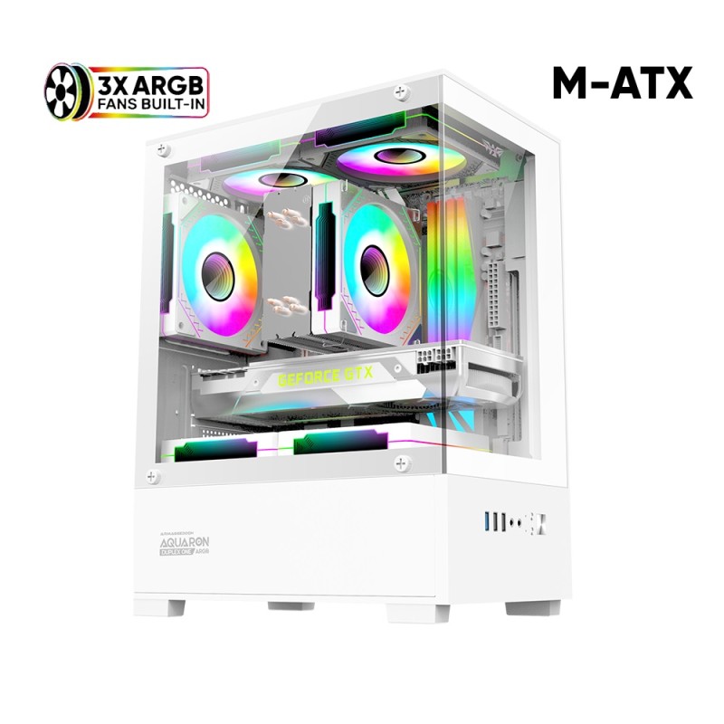 Armaggeddon Gaming Case - M-ATX AQUARON Duplex ONE White + 3xARGB — Buy in Cyprus with Fast Delivery