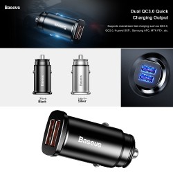 Baseus Sq Metal Dual QC3.0 30W Car Charger - CCALL-DS01 - Sq Metal Dual QC3.0 30W Car Charger