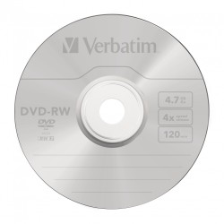 Verbatim DVD-RW 4.7GB 4X 5-Pack Jewel Case Matt Silver - 43285 - DVD-RW 4.7GB 4X 5-Pack Jewel Case Matt Silver