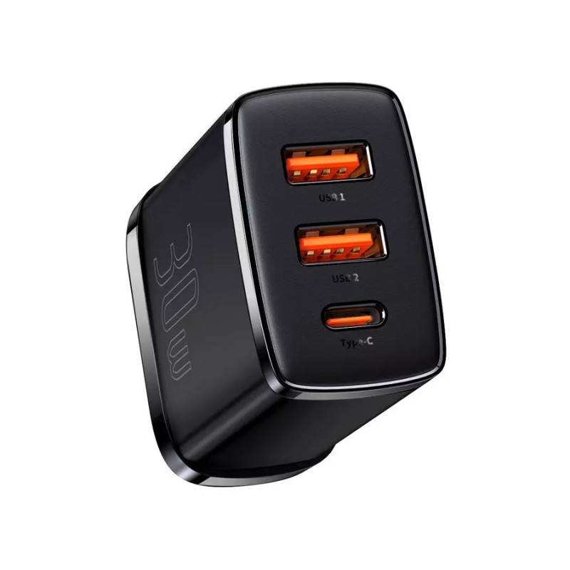 Baseus Charger Wall - 30W USB-C 2xUSB-A UK Black — Buy in Cyprus with Fast Delivery