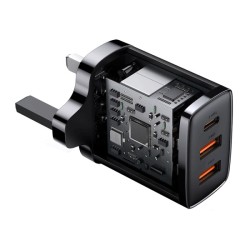 Baseus Charger Wall - 30W USB-C 2xUSB-A UK Black — Buy in Cyprus with Fast Delivery