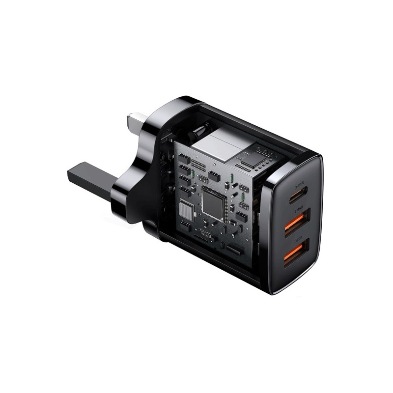 Baseus Charger Wall - 30W USB-C 2xUSB-A UK Black — Buy in Cyprus with Fast Delivery