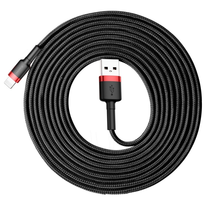 Baseus Cafule Braided Lightning Cable - 2A 3m Black Red — Buy in Cyprus with Fast Delivery